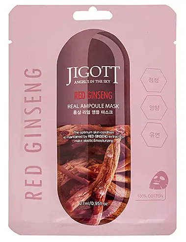 Маска для лица тканевая с экстрактом красного женьшеня Red ginseng real ampoule mask Jiggot