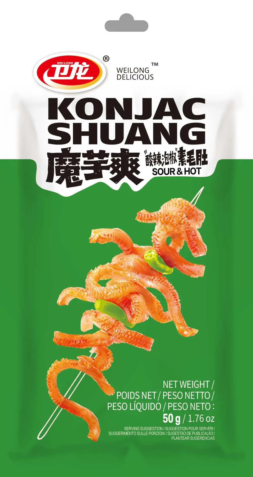Закуска кисло-острая из корня конжака Konjak Shuang Weilong Delicious 50 гр 