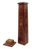 Подставка для благовоний на бамбуковой основе и конусов Инь-Ян ("башня" из дерева Шишам) 7х7х30см