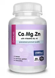 Кальций, Магний, Цинк и витамины К2 и Д3 Ca+Mg+Zn with vitamins D3, K2 Chikalab 60 таб.