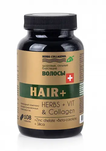 Капсулы молодости Здоровые, сильные блестящие волосы HAIR+ Herbs Collagenol 108 капс.