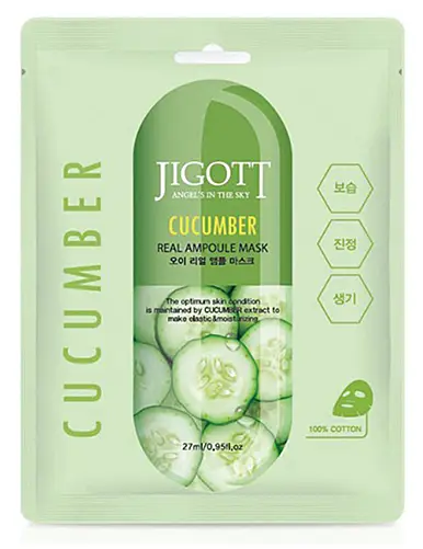 Маска для лица тканевая с экстрактом огурца Cucumber real ampoule mask Jiggot