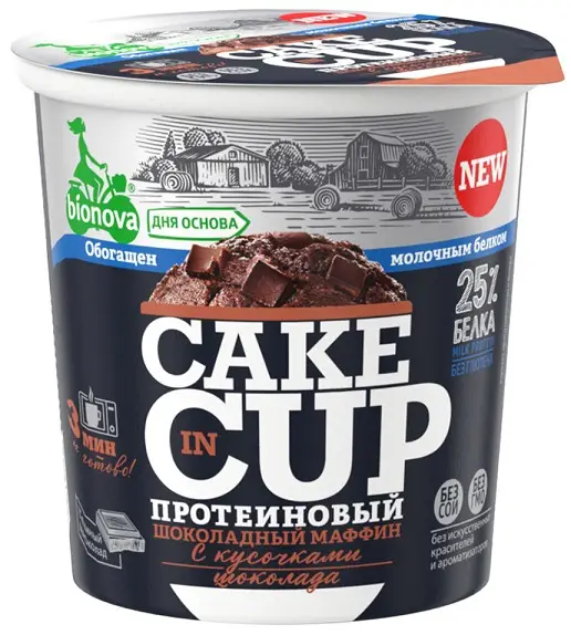 Маффин протеиновый с кусочками шоколада Cake Cup, BIONOVA, 40 гр.
