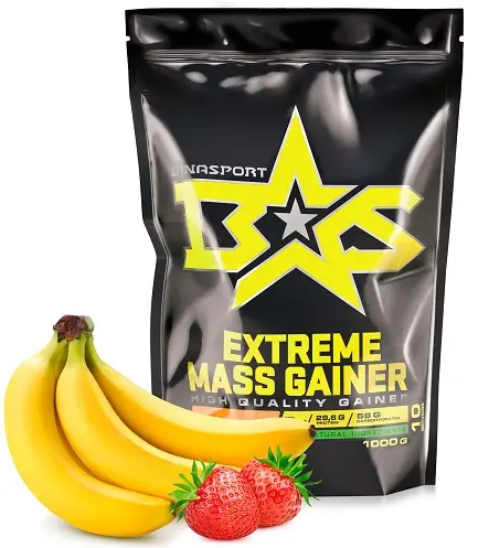 Гейнер со вкусом банана и клубники Extreme Mass Geiner banana Binasport 1000 гр.
