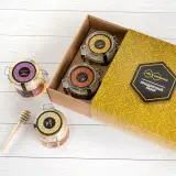 Подарочный набор "Люкс желтый" мёд липовый, расторопшевый, дягилевый, с прополисом бугель и ложечка медовая