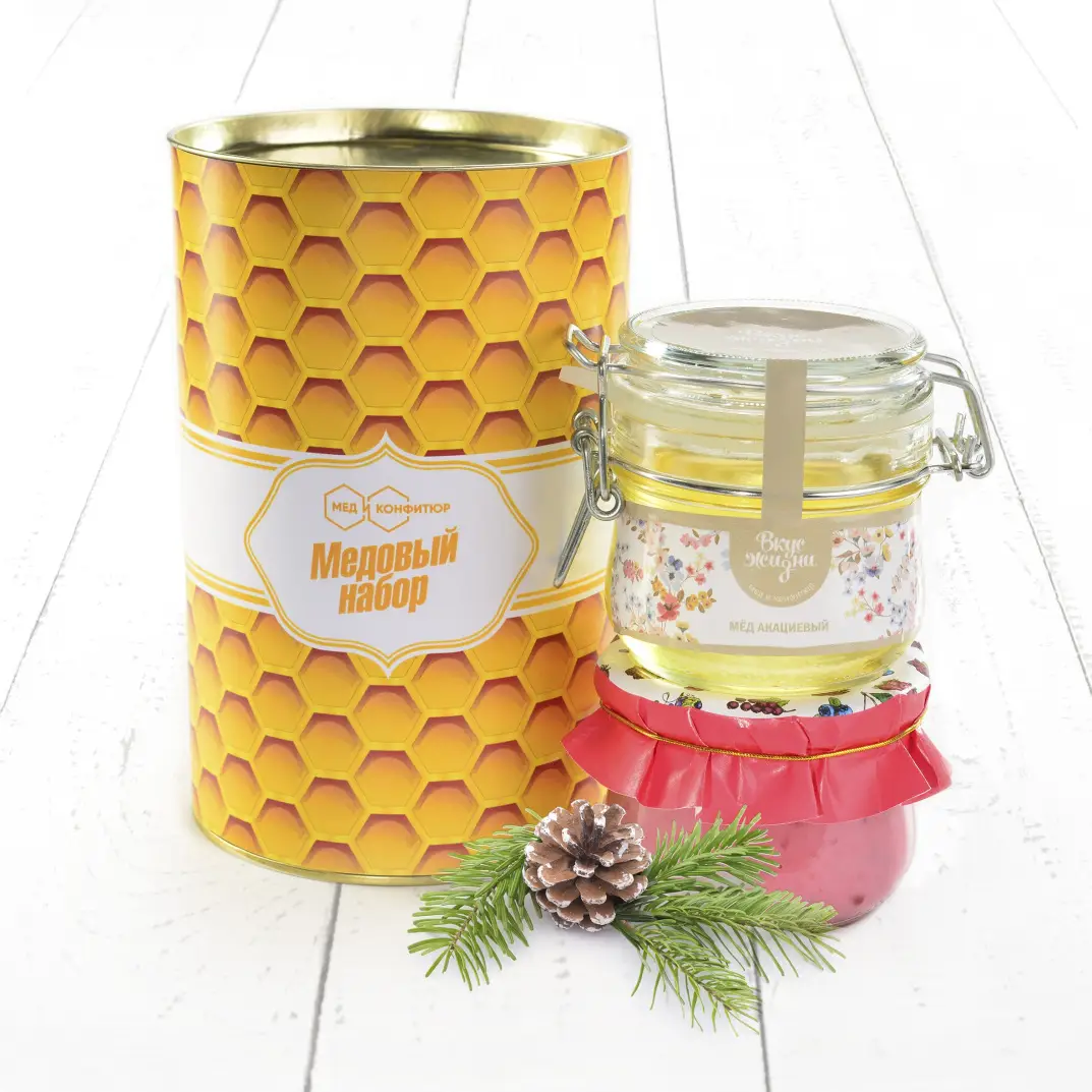 Медовый набор "Соты тубус" с малиной и акациевый мёд