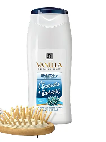 Шампунь для волос безсульфатный Свежесть+баланс Vanilla с соком агавы для волос, жирных у корней и сухих на концах 250 гр. 