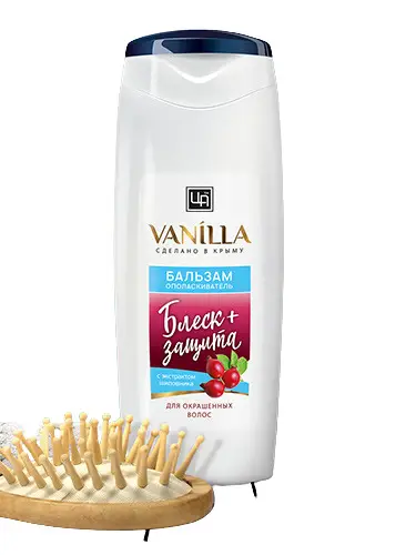 Бальзам-ополаскиватель для волос безсульфатный Защита цвета+блеск Vanilla для окрашенных волос с экстрактом шиповника 250 мл. 