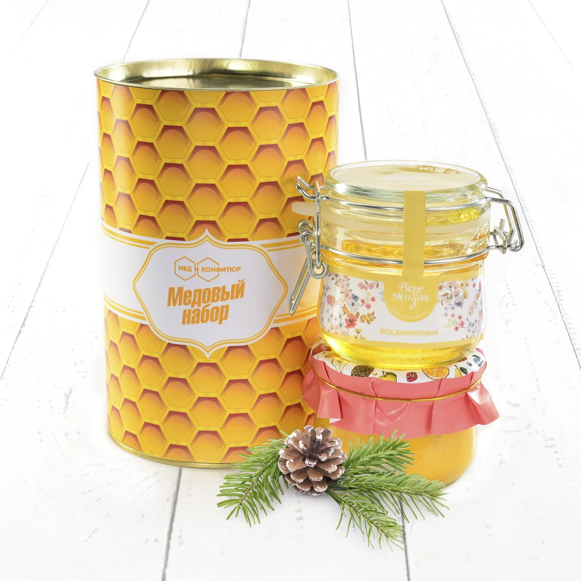 Медовый набор "Соты тубус" с курагой и донниковый мёд