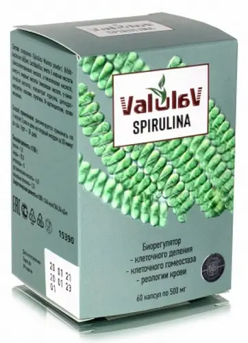 Valulav Spirulina биорегулятор клеточного деления, клеточного гемеостаза, реологии крови Сашера-Мед 60 капс.
