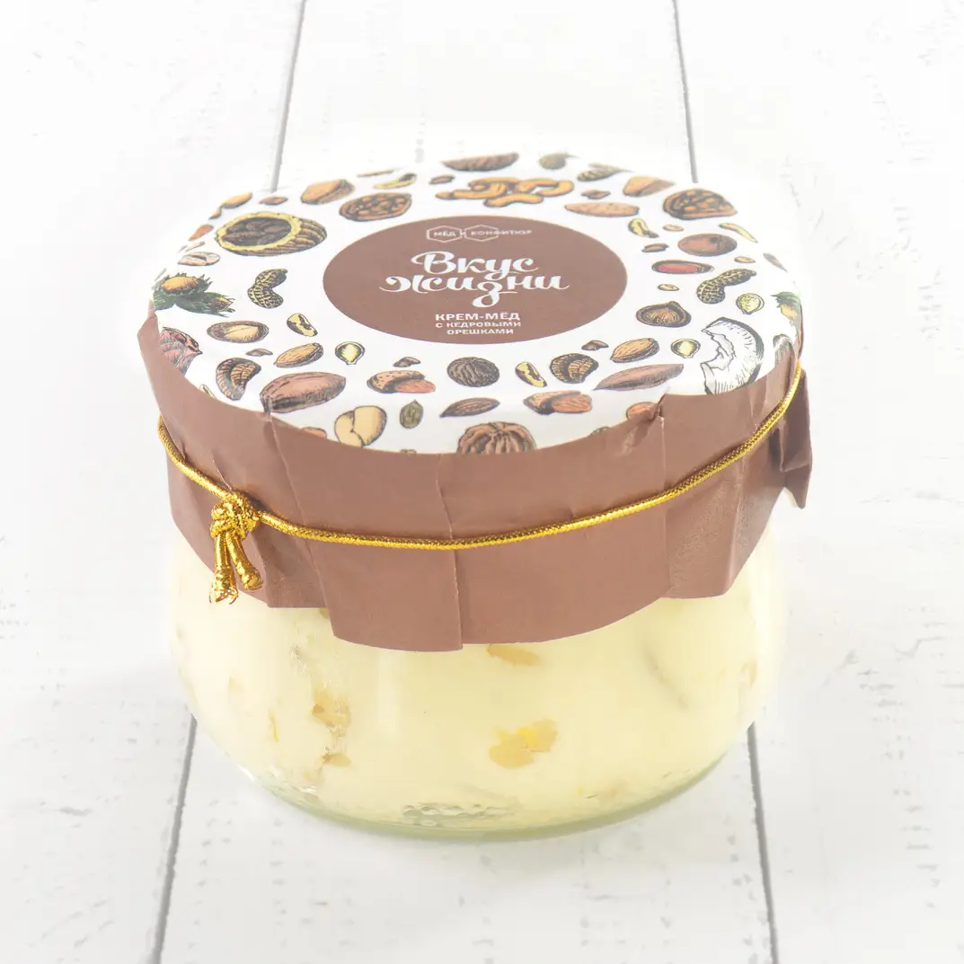Крем-мёд с кедровыми орешками "Вкус Жизни New"  в индивиуальной упаковке 230 гр.