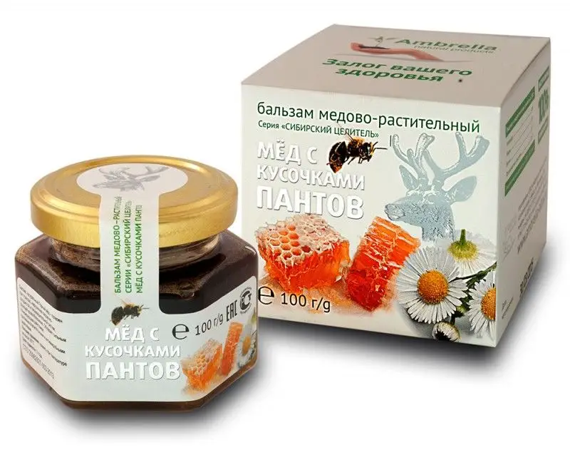 Мёд с кусочками пантов Сибирский целитель Ambrella 100 гр.