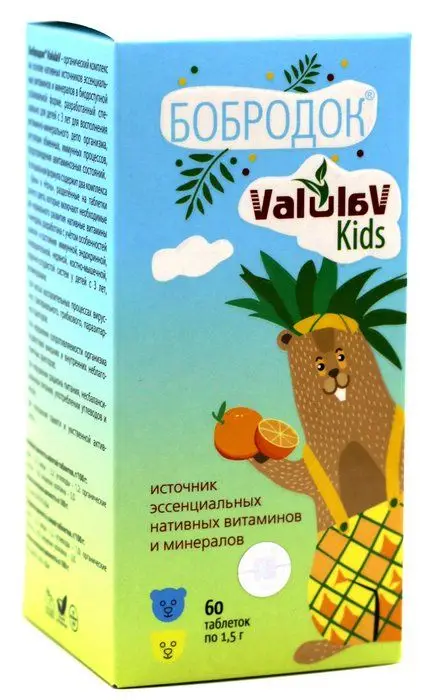 Бобродок ValulaV Kids источник эссенциальных нативных витаминов и минералов 60 таб. по 1,5 г