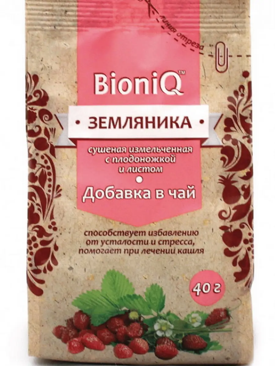 Земляника сушёная измельчённая с плодоножкой и листом BioniQ 40 г.