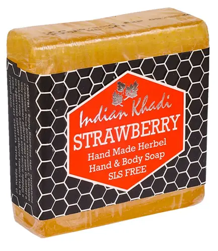 Мыло Клубника ручной работы без SLS Кхади Strawberry Hand Made Herbel Soap SLS Free Indian Khadi 100 гр.