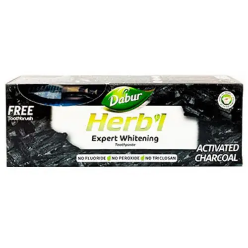 Зубная паста c активированным углем Дабур + зубная щётка (Dabur Herb'l Activated Charcoal) 150 гр. 